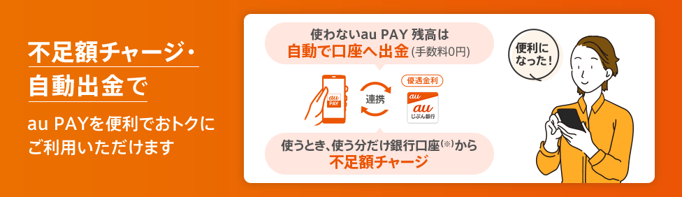 不足額チャージ・自動出金でau PAYを便利でおトクにご利用いただけます