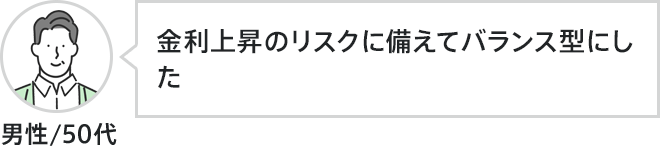 男性、50代。金利上昇のリスクに備えてバランス型にした