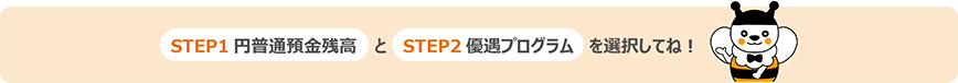 円普通預金残高と優遇プログラムを選択してね！