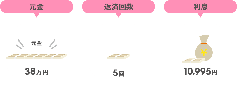 元金…38万円、返済回数…5回、利息…10,995円