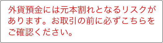 外貨預金には元本割れとなるリスクがあります。お取引の前に必ずこちらをご確認ください。