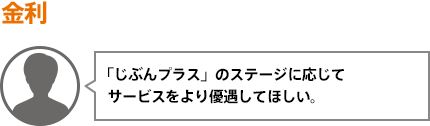 「じぶんプラス」のステージに応じてサービスをより優遇してほしい。