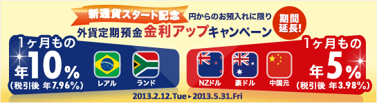 ＜新通貨スタート記念＞円からの預入限定 1か月もの 外貨定期預金 金利アップキャンペーン