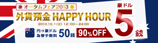 外貨預金 HAPPY HOUR（円→豪ドル 為替手数料 大幅ディスカウント）