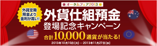 外貨定期預金より金利が高い！＜外貨仕組預金　登場記念キャンペーン＞合計10,000通貨が当たる！