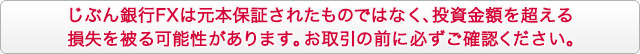 じぶん銀行FXは元本保証されたものではなく、投資金額を超える損失を被る可能性があります。お取引の前に必ずご確認ください。