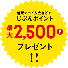 新規カード入会などでじぶんポイント最大2,500Pプレセント!!
