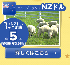 【ニュージーランド／NZドル】円→NZドル1カ月定期 年5%（税引後 年3.98%）の詳細情報を見る