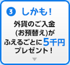 (3)しかも！外貨のご入金(お預替え)がふえるごとに5千円プレゼント！