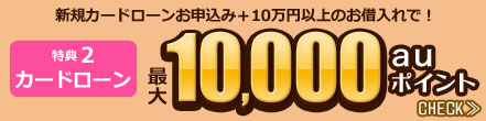 特典2 カードローン 新規カードローンお申込み+10万円以上のお借入れで! 最大10,000auポイント
