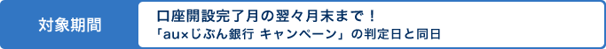 対象期間　口座開設完了月の翌々月末まで！「au×じぶん銀行 キャンペーン」の判定日と同日