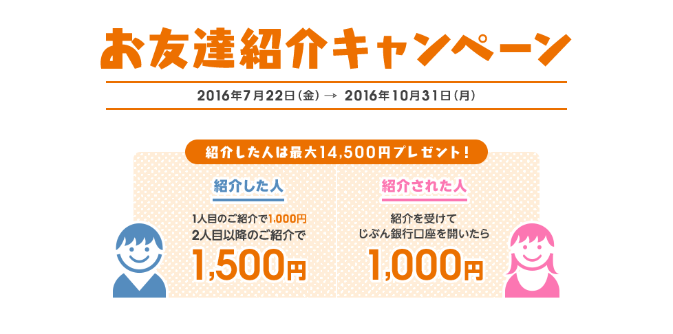 お友達紹介キャンペーン 　紹介した人は最大14,500円プレゼント！