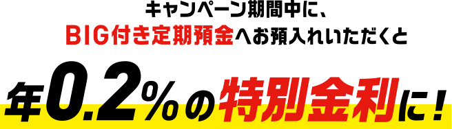 キャンペーン期間中に、BIG付き定期預金へお預入れいただくと 年0.2％の特別金利に！