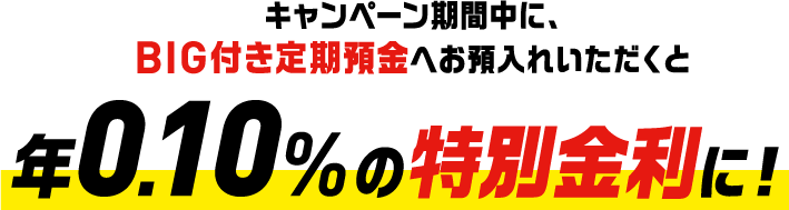 キャンペーン期間中に、BIG付き定期預金へお預入れいただくと 年0.10%の特別金利に！