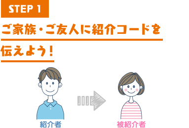 STEP1 ご家族・ご友人に紹介コードを伝えよう！