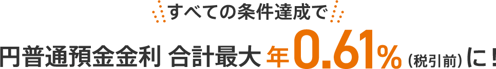 円普通預金金利合計最大年0.61%(税引前)に！