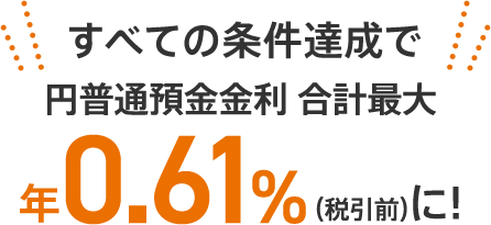 円普通預金金利合計最大年0.61%(税引前)に！