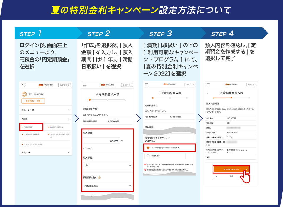 夏の特別金利キャンペーン設定方法について