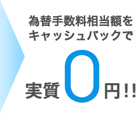 為替手数料相当額をキャッシュバックで実質0円！！