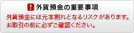 外貨預金の重要事項 外貨預金には元本割れとなるリスクがあります。お取引の前に必ずご確認ください。