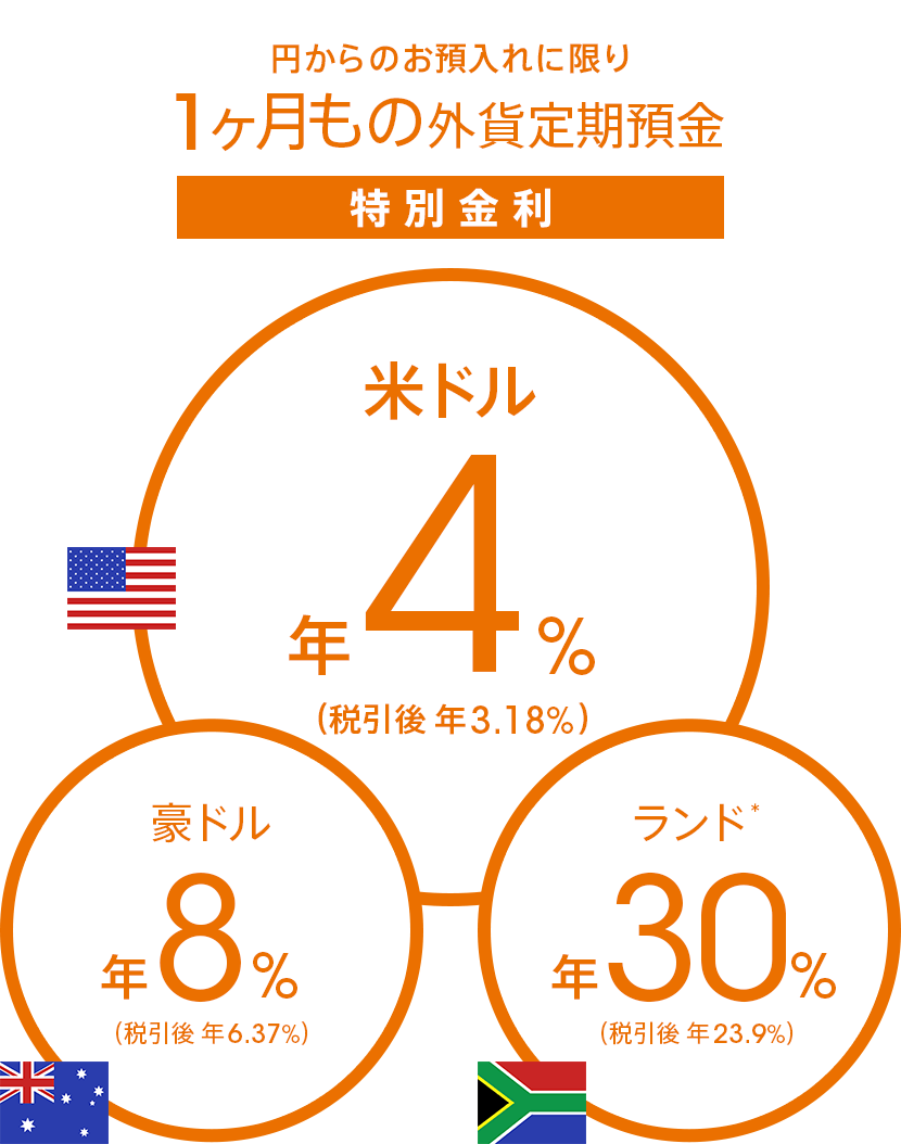 円からのお預入れに限り1ヶ月もの外貨定期預金