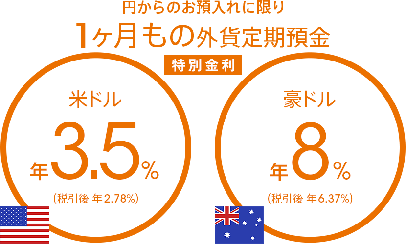 円からのお預入れに限り1ヶ月もの外貨定期預金