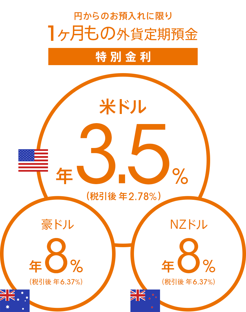 円からのお預入れに限り1ヶ月もの外貨定期預金