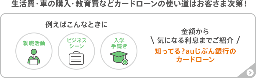 生活費・車の購入・教育費などカードローンの使い道はお客さま次第！知ってる？auじぶん銀行のカードローン