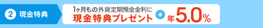 【2】現金特典：1ヶ月もの外貨定期預金金利に現金特典プレゼント+5.0%