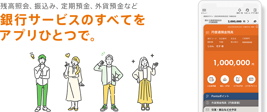 残高照会、振込み、定期預金、外貨預金など 銀行サービスのすべてをアプリひとつで。