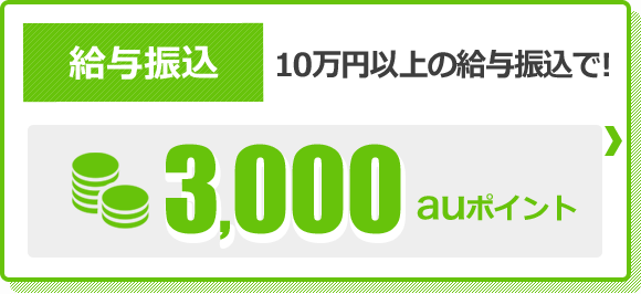 給与振込 10万円以上の給与振込で！3,000auポイント