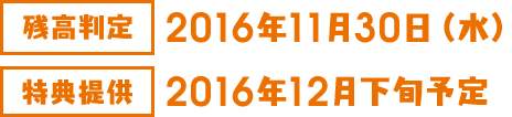 残高判定：2016年11月30日（水）特典提供：2016年12月下旬予定