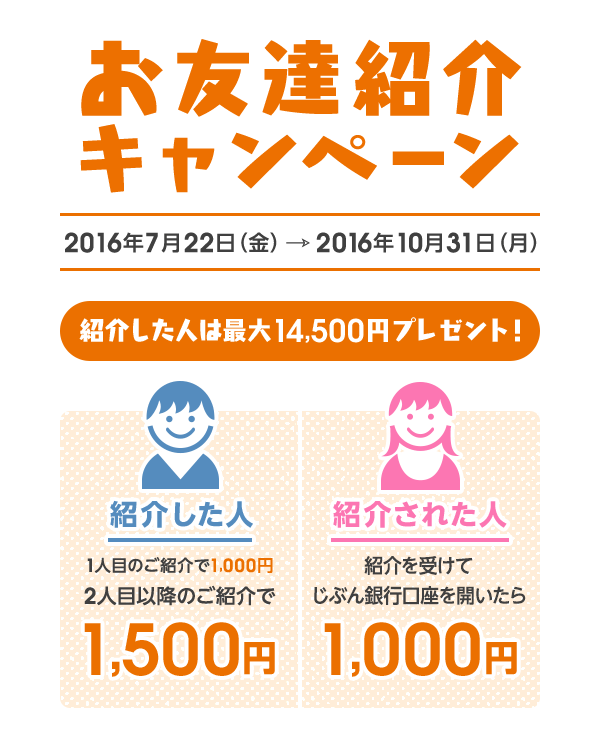お友達紹介キャンペーン 紹介した人は最大14,500円プレゼント！