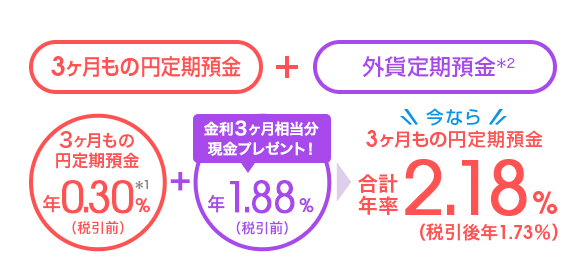 3ヶ月もの円定期預金＋外貨定期預金